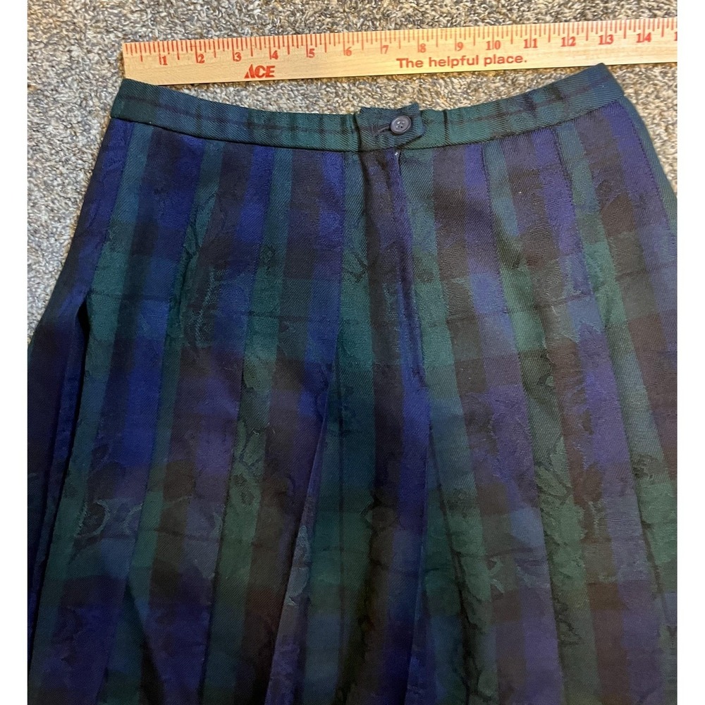 Vintage Pendleton Skirt Womens Petite 12 Green Striped Wool Pleated Midi USA - Picture 9 of 12